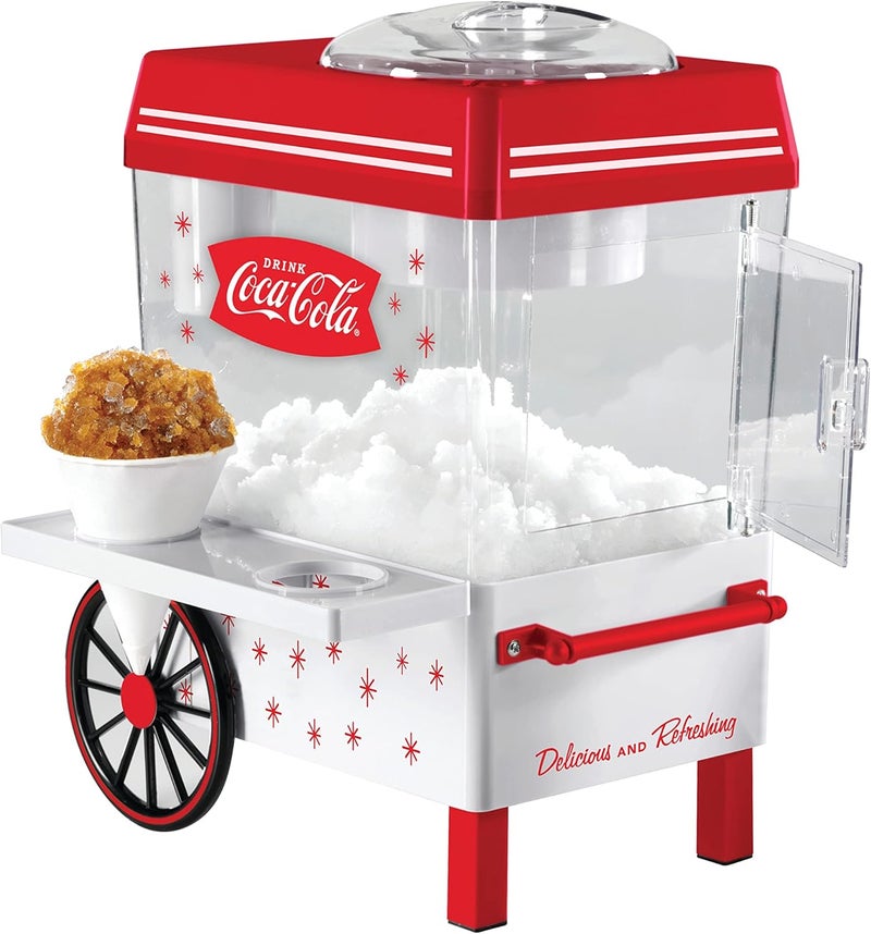 Nostalgia Coca-Cola Snow Cone Shaved Ice Machine - Coke Retro Table-Top Slushie Machine Makes 20 Icy Treats - Includes 2 Reusable Plastic Cups & Ice Scoop - White & Red - Image 1